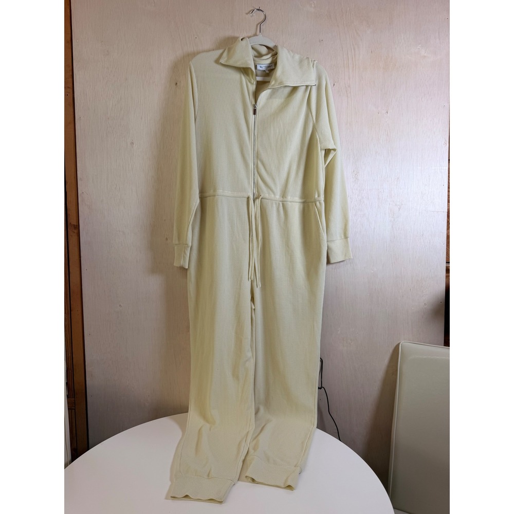 WeWoreWhat Waffle Knit Jumpsuit Women Size L Cream Excellent Half Zip Drawstring